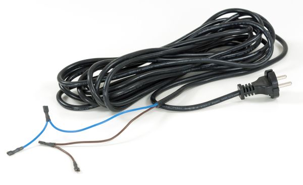 Zwart netsnoer met twee open draden, blauw en bruin, voor Rotador Spray Vac.
