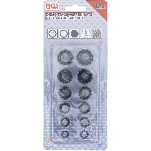 Extractor Cap Set for damaged hexagon Nuts and Bolts | 12 pcs.
