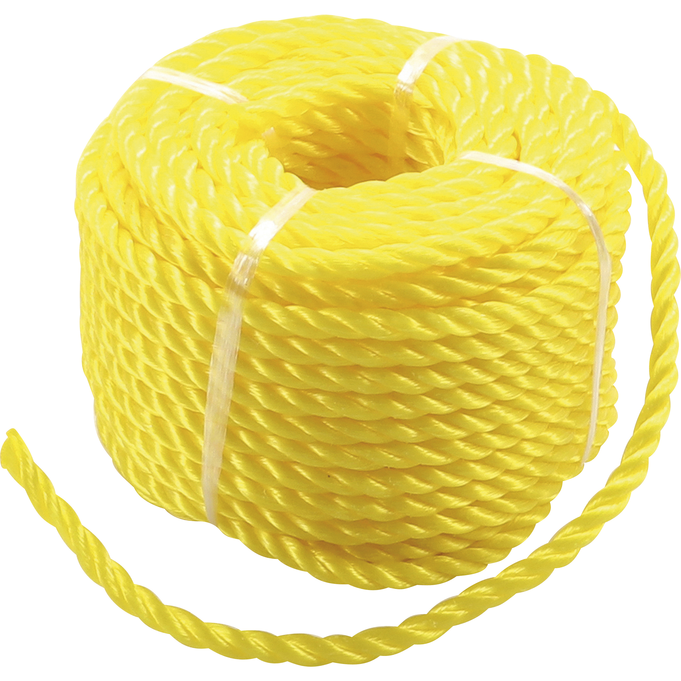 Bout de grosse corde de nylon jaune (environ 12')