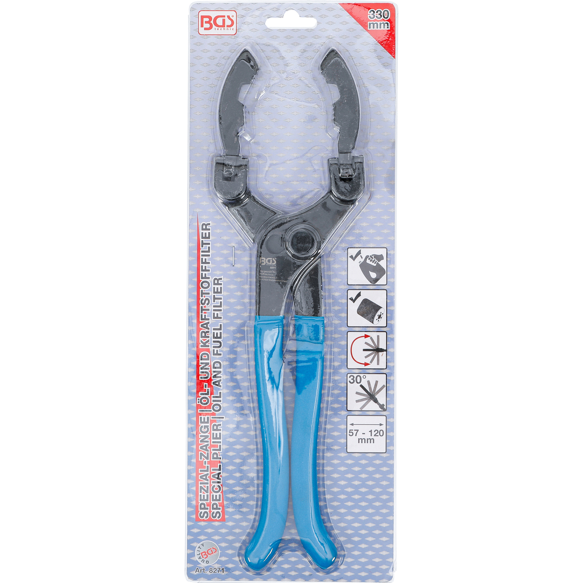 BGSTechnic 8271 Special Oil and Fuel Filter Pliers with swivel Jaws