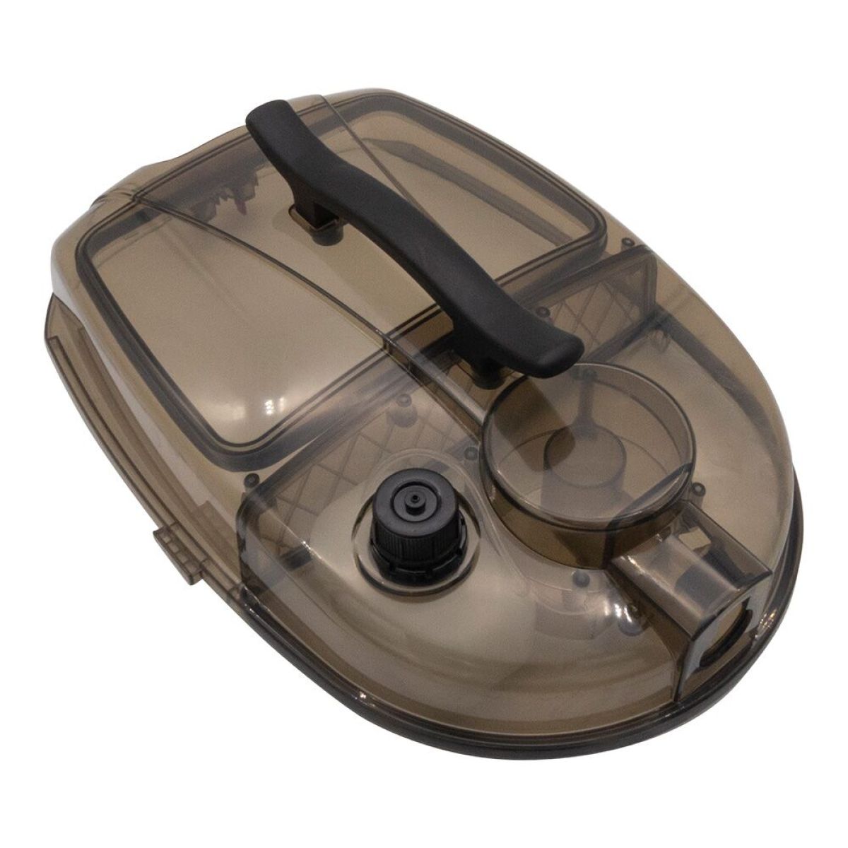 Deksel met ontluchtertank voor Rotador Spray Vac, transparant bruin, met handvat en aansluiting.