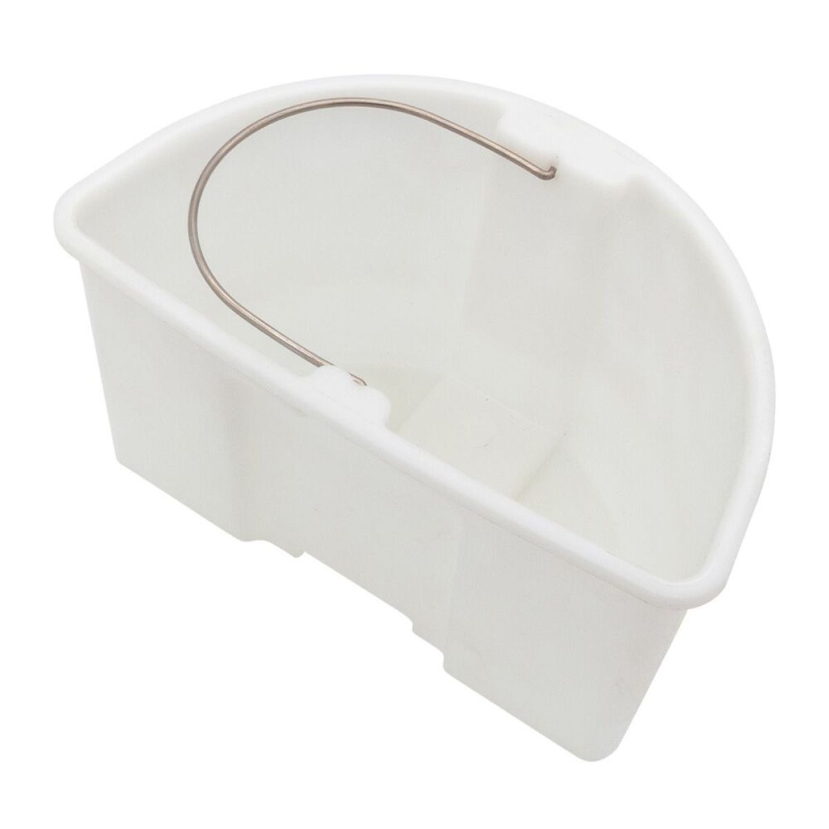 Contenitore per acqua sporca per Rotador Spray Vac, forma semicircolare, in plastica bianca, con manico in metallo.