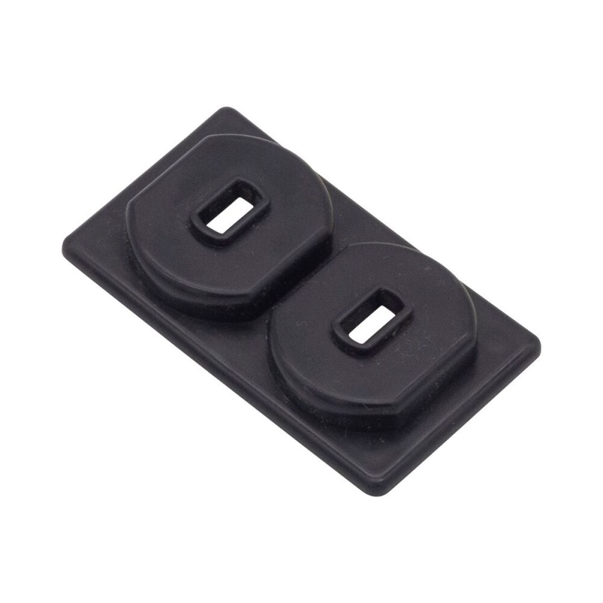 Coperchio nero per interruttore con due aperture rettangolari, in plastica.