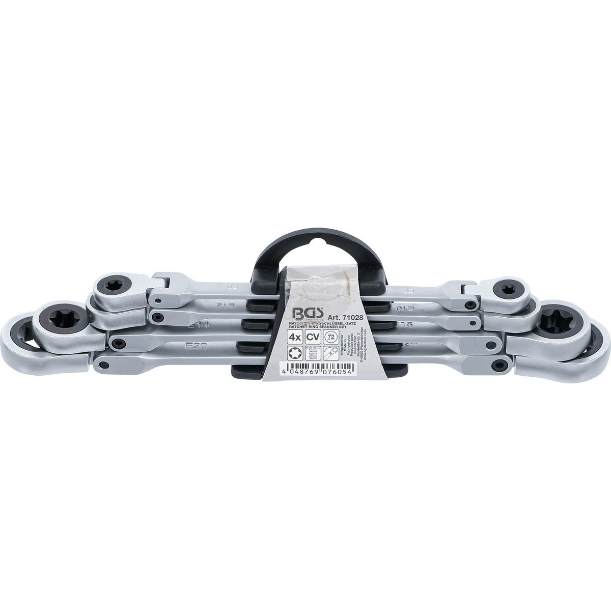 Double Ratchet Ring Spanner Set | adjustable | with E-Type Ring Heads | E6 - E24 | 4 pcs.