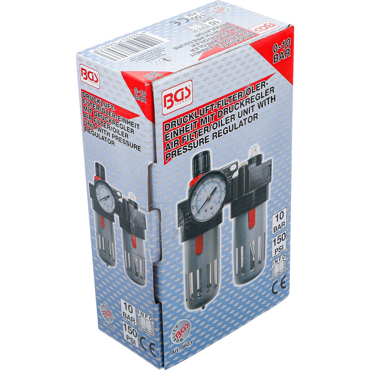 BGSTechnic 8603 Air Filter / Oiler Unit with Pressure Regulator