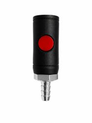 Innesto rapido di sicurezza nero con pulsante rosso e portagomma